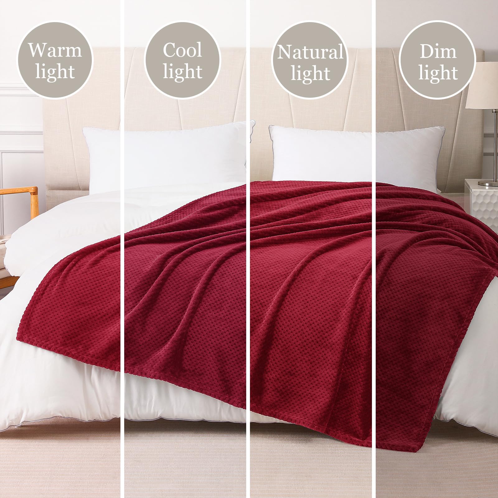 Plaid Couverture Polaire, Jeté de Canapé en Flanelle, Bordeaux 220 x 240 cm, Couverture de Lit Doux et Chaud pour Toutes Les Saisons