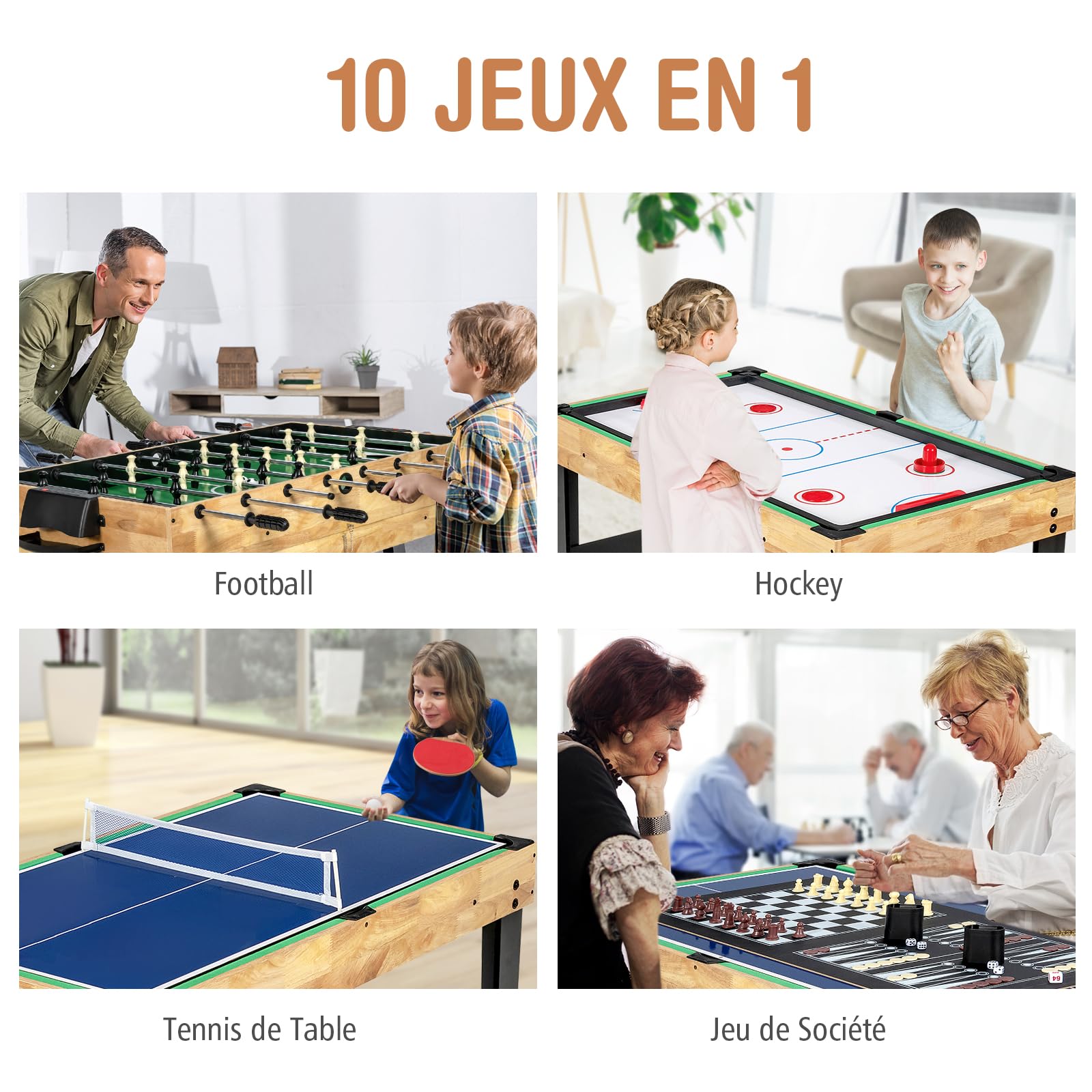 GOPLUS 10 en 1 Table Multijeux, Table Baby Foot Enfant avec Air Hockey, Tennis de Table, Billard, Shuffleboard, Bowling et 4 Jeux de Société, pour Bureau, Bar, Club, pour Enfants 8 Ans