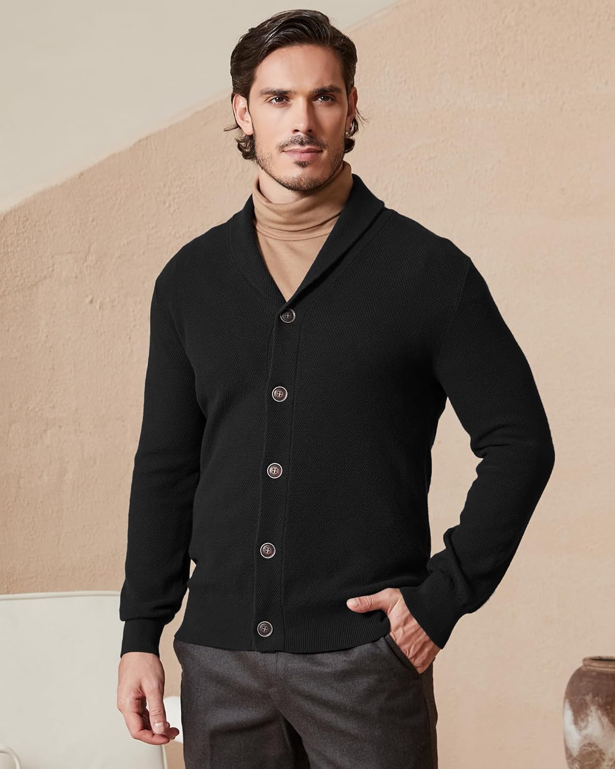 Kallspin Men's Pure Cotton Cardigan Sweater Button Down Shawl Collar Lightweight Knitwear Classic Casual - Image 6