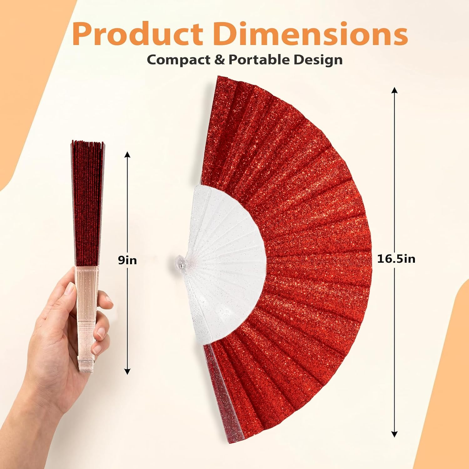 24 Pack Handheld Foldable Fan,Glitter Fan for Weddings, Tea Parties, Bridal Showers & Party Favors, Decorative Folding Fan (Red) image 2
