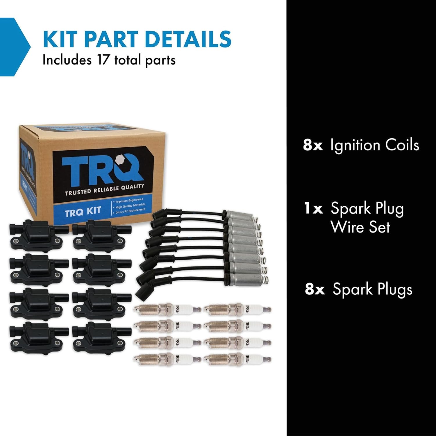 TRQ Ignition Coil & Spark Plug Kit 17 Piece Iridium Plugs Compatible with 2014-2021 Cadillac Escalade 2014-2021 Chevrolet Camaro 2014-2019 Corvette Silverado GMC Sierra 2015-2020 Tahoe Suburban Yukon