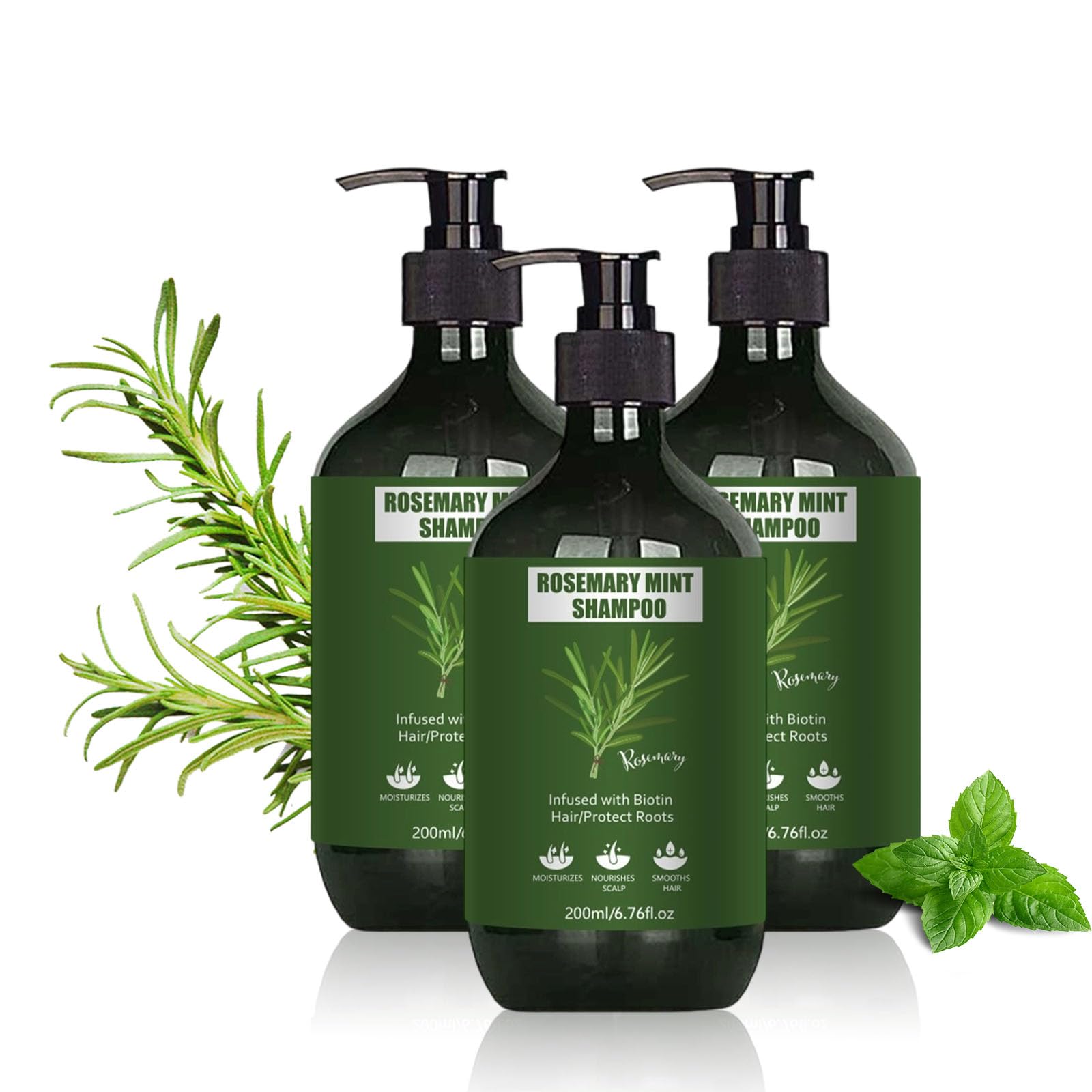 Rosmarin-Minz-Shampoo, Stärkendes Shampoo mit Rosmarin und Minze für die Kopfhaut, Volumen verleihendes und erfrischendes Shampoos, Tiefenreinigung und sanft für die Kopfhaut (3pc)