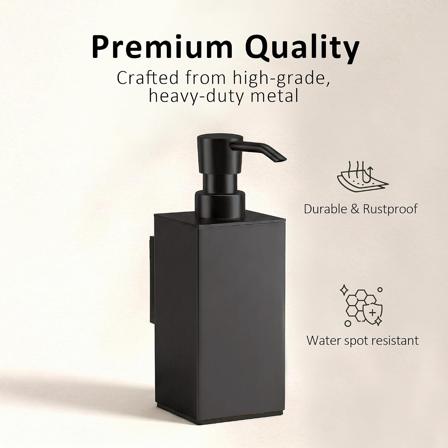 BGL Soap Dispenser Wall Mounted Matte Black, Refillable Liquid Dispenser with Premium Aluminium, Rustproof Soap Dispenser for Bathroom, Kitchen, Home, Hotel – 240 ML