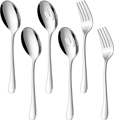 Miniatura 8 de Herogo Juego de 12 utensilios de acero inoxidable para servir, cucharas de 8.7 pulgadas, cucharas ranuradas, tenedores, pinzas de servir de 9.4