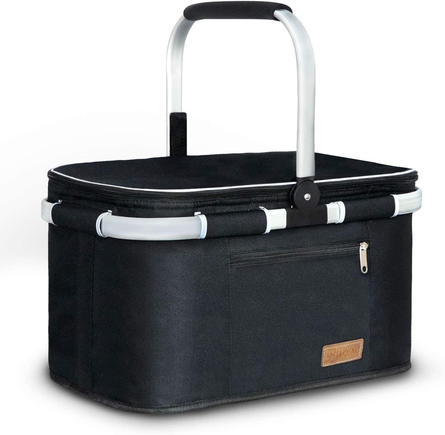 LIQING 34l Large Picnic Basket Shopping Travel Camping Grocery Bags 2 Layers of Internal Pockets Leak-Proof and Insulated Folding, Internal Support Does Not Collapse