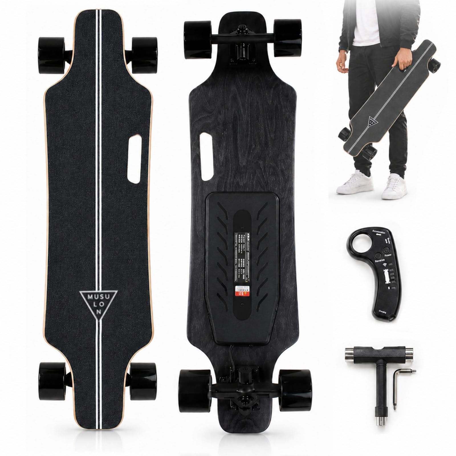 Skateboard Électrique avec Télécommande, Longboard Électrique Puissant, Jusqu’à 50 km/h, Bonne Capacité en Montée, pour Adultes et Débutants 13Mile