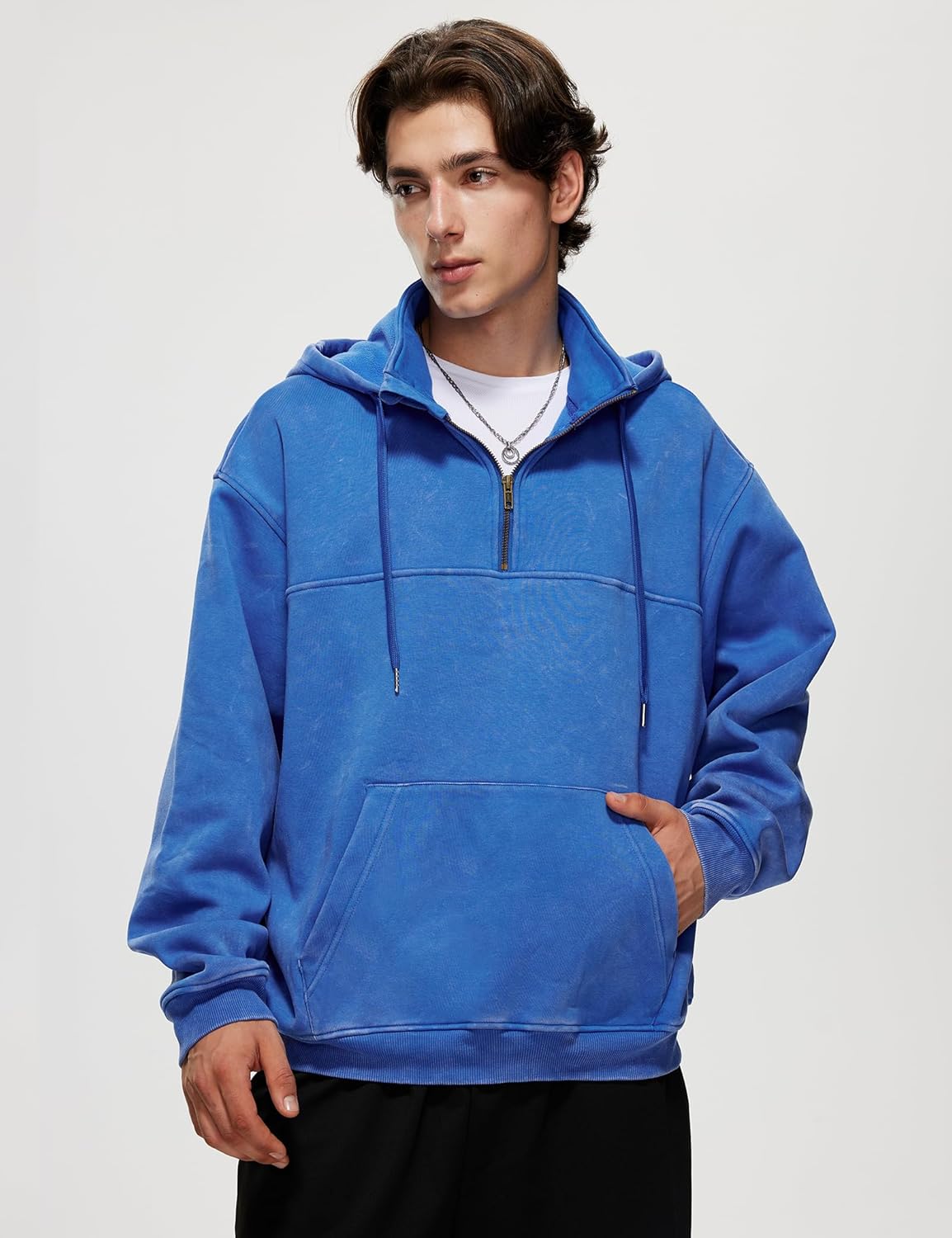 Iwing Mens Oversized Quarter Zip Hoodie Sweatshirt Half Zipper Heavyweight Fleece Hoodies Acid Wash Sweatshirts Women - Image 2