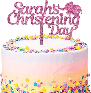 Girls Boys Christening Day Cake Topper - Personalised ANY Name Christening Baptism Naming Day Cake Decoration - Glitter Acrylic Christening Cake Topper - Rustic Wood Christening Topper