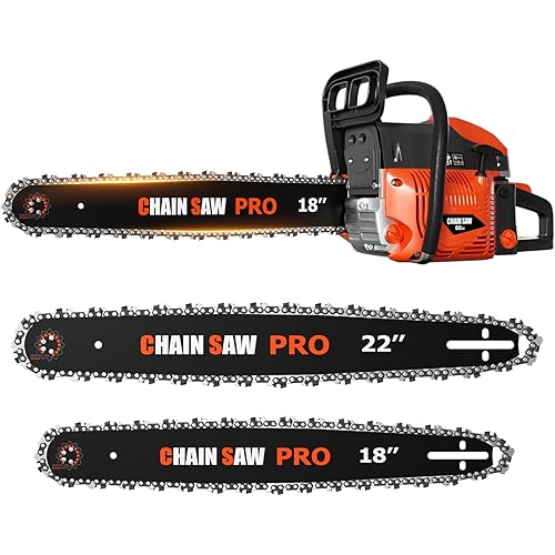 62CC Gas Chainsaw, Professional Chainsaw with 2-Stroke Engine, 18inch & 22inch Chain Saw Bar, Ergonomic Non-Slip Handle & Dual Fuel Tanks for Tree Wood Cutting