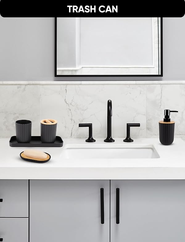 SMUFFBUQ 5pcs Bathroom Accessory Set,Black Bathroom Set, Bamboo Soap Dispenser & Toothbrush Holder,Soap Dish by SMUFFBUQ - Image 4