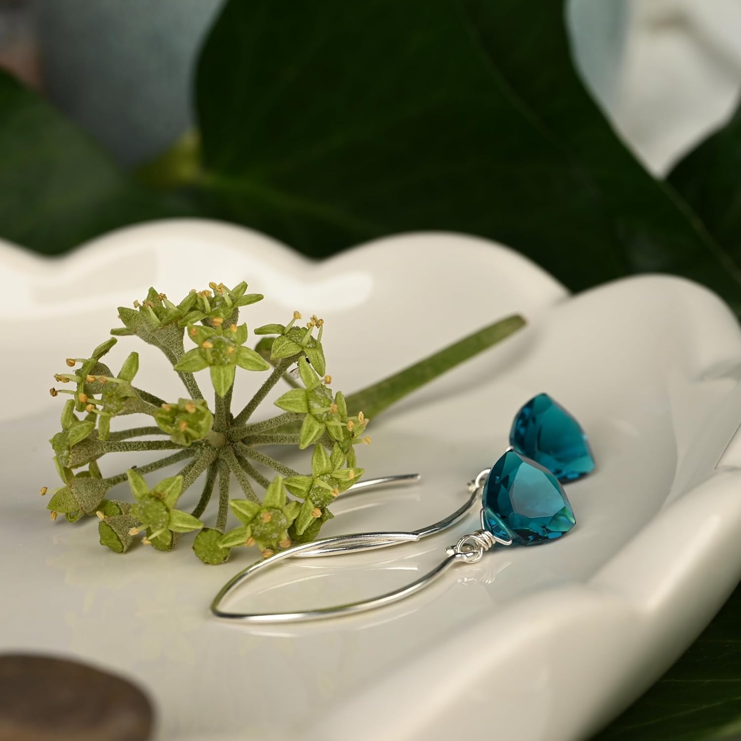 Peacock Blue Quartz Trillion Sterling Silver Earrings - Image 2