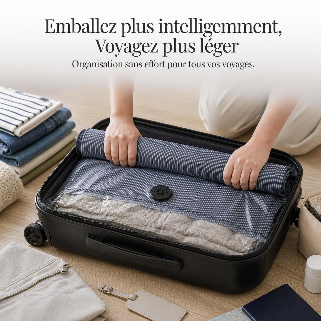 Sac Compression Manuel Vêtements, 70x50x30cm, 50x80cm, 40x50cm