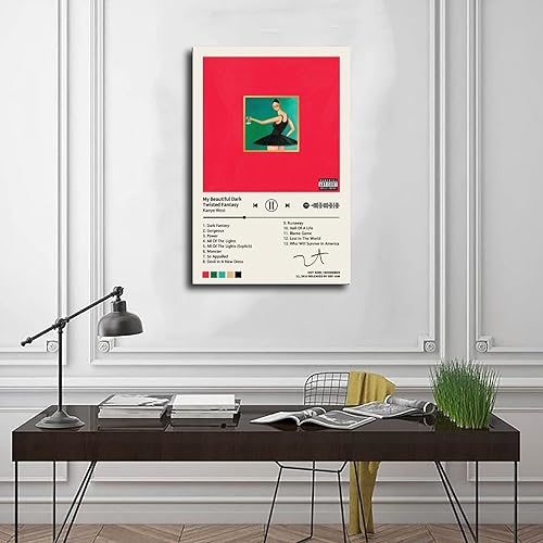 Miniatura 3 de TOBIANG Kanye - Póster de West My Beautiful Dark Twisted Fantasy Music Album Cover Firmado Limitado, Póster en lienzo para decoración de pared, sin