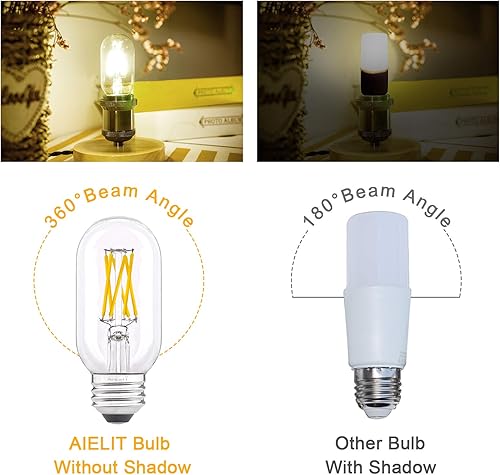 Miniatura 6 de Bombilla LED E26 regulable T45T14, 6 W (equivalente a 60 W), blanco suave 3000 K, bombillas LED vintage de filamento para lámpara de araña de baño,