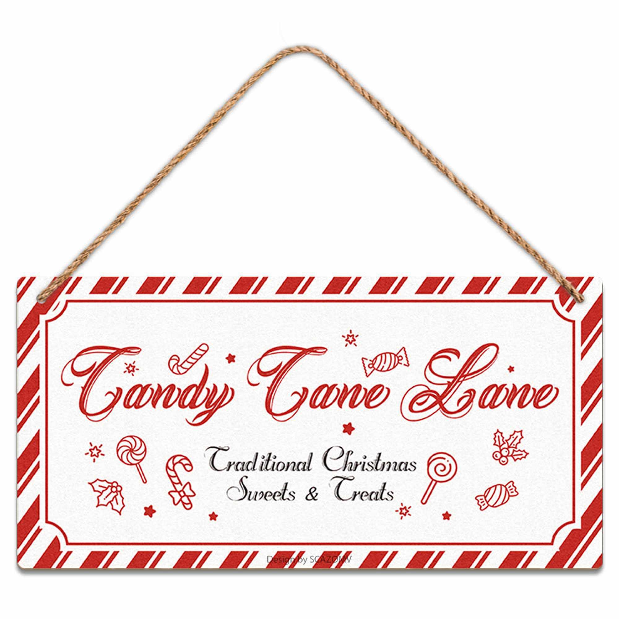 SCAZOMV Candy Cane Lane Christmas Wood Signs Wall Art Decor for Home Kitchen Coffee Bar Porch Yard Front Door 10"x5" Wooden Hanging Plaque Decorations