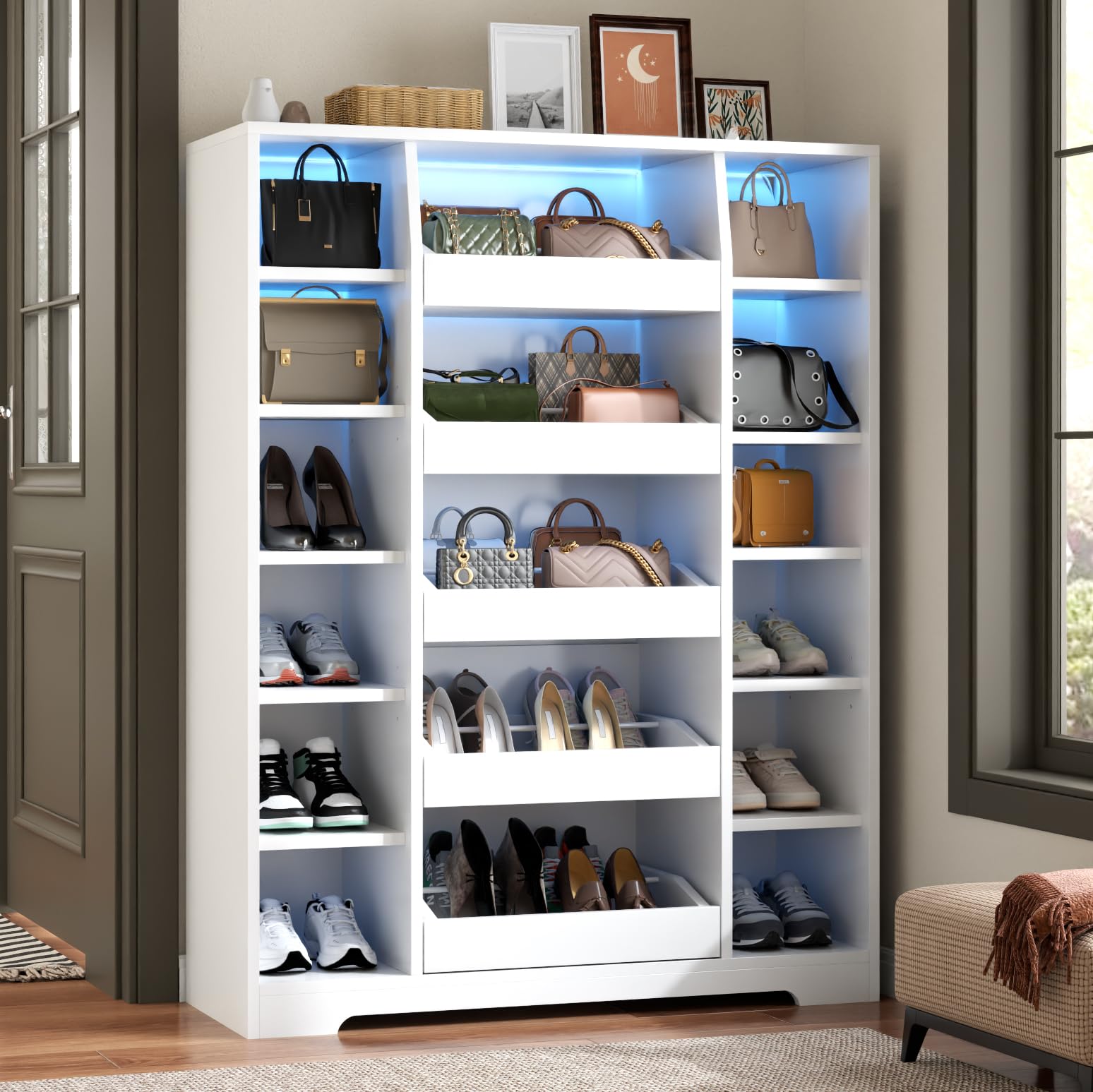 shoe dresser Baxton Studio Delaire Mid-Century Modern Walnut Brown Finished Wood Cabinet The open lower shelf keeps frequently worn pairs easy to grab 40 Shoe Storage Ideas for