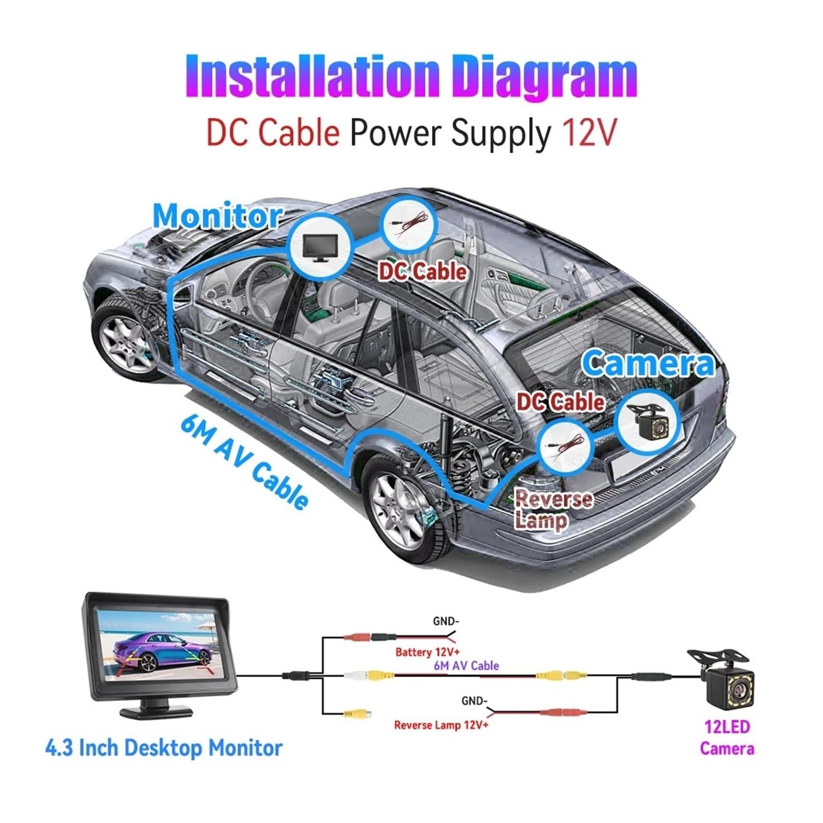 Cámara Visión Trasera Monitor para Estacionamiento Cámara Visión Trasera Visión Nocturna Impermeable Pantalla LCD TFT 4,3" para Marcha Atrás Cámara Trasera
