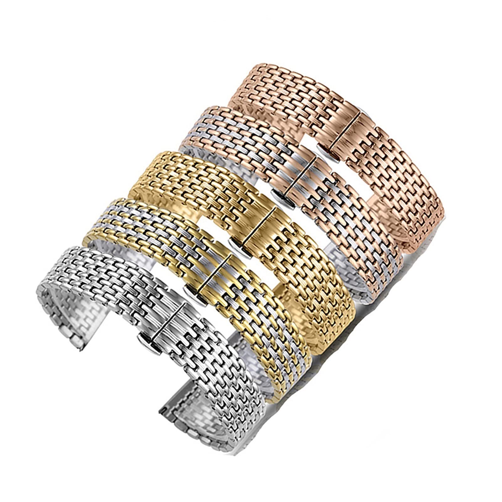 Correa De Reloj Hebilla De Mariposa Acero Inoxidable Sólido 12Mm14Mm16Mm18Mm20Mm22Mm Accesorios /20Mm/Oro Rosa