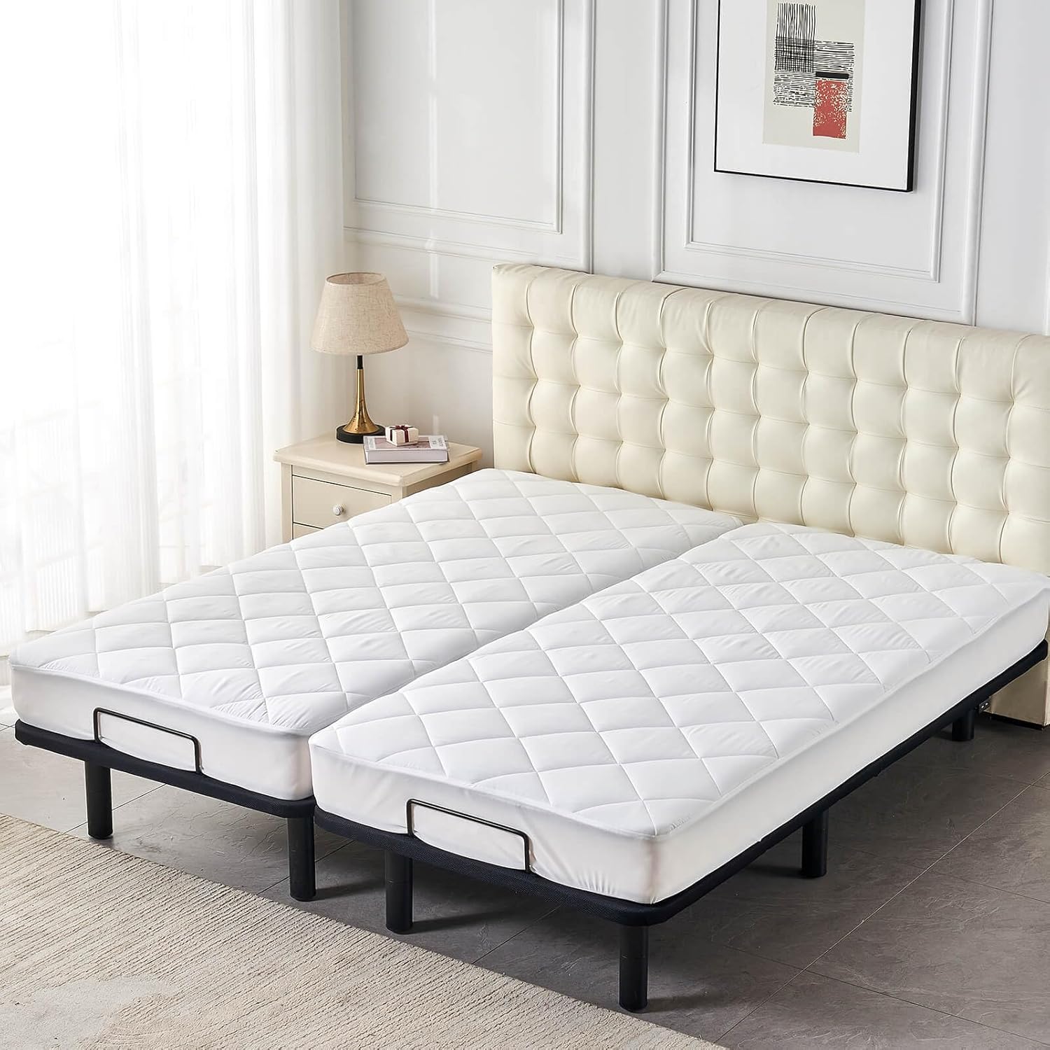 Kingnex Split King Mattress Topper for Adjustable Bed Fluffy Matress Cover Quilted Fitted Mattress Pad with Elastic Pocket