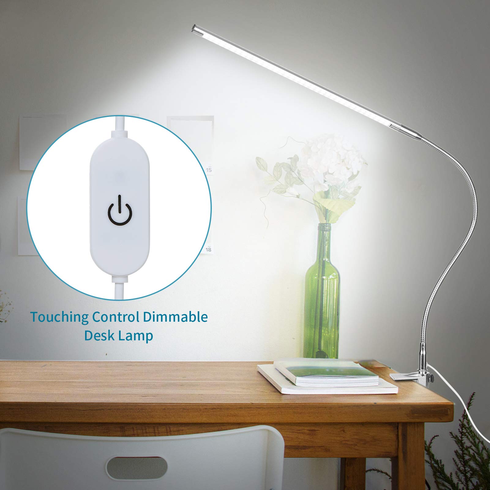 ADITAM USB Clip-on lampa biurkowa biała kontrola dotykowa możliwość przyciemniania diod LED lampka do czytania elastyczny kąt do zagłówka łóżka stół biurowy Double the comfort