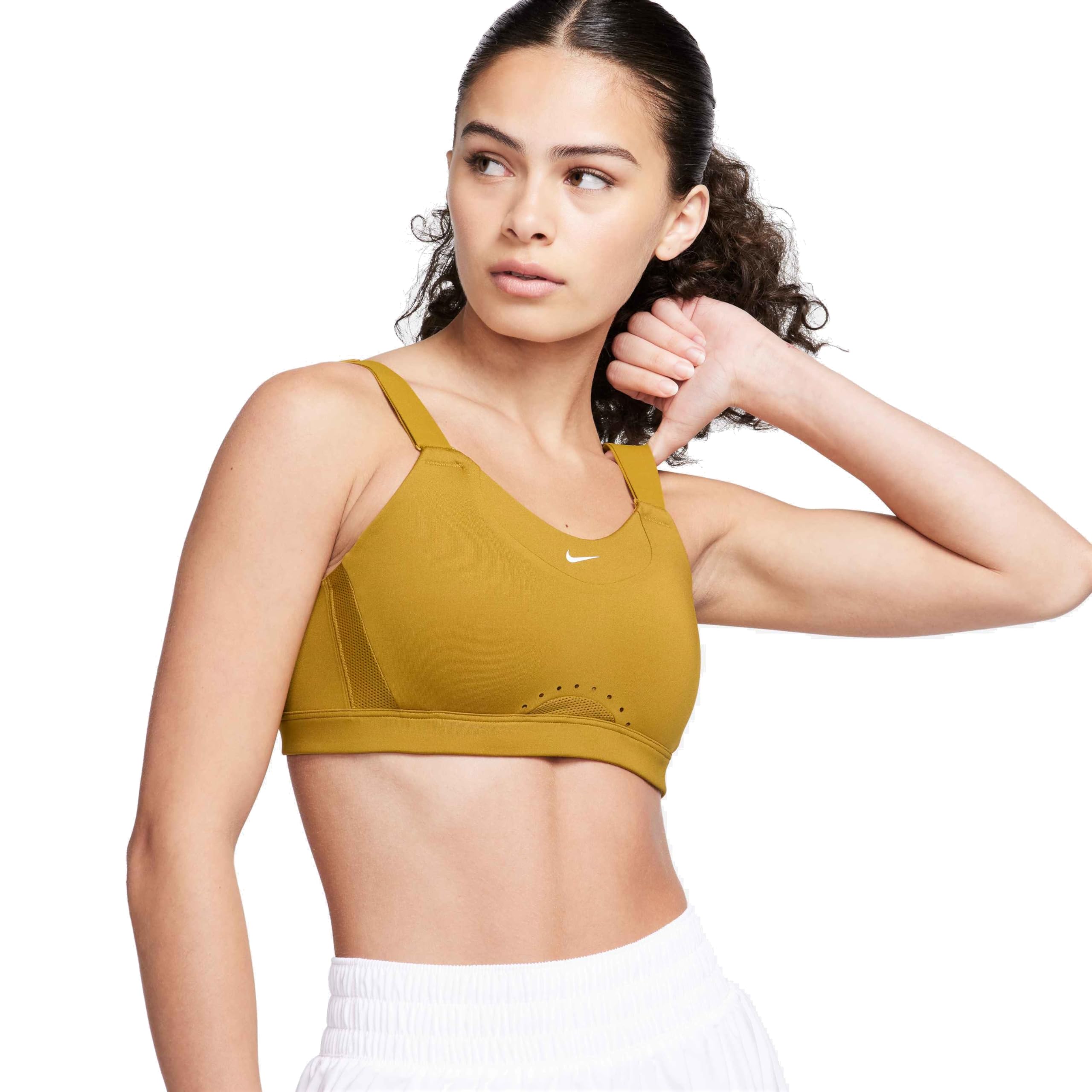 NIKE DD0430-716 W NK DF Alpha Bra Sports Bra Women's Bronzine/Bronzine/Bronzine/White Size SC-E