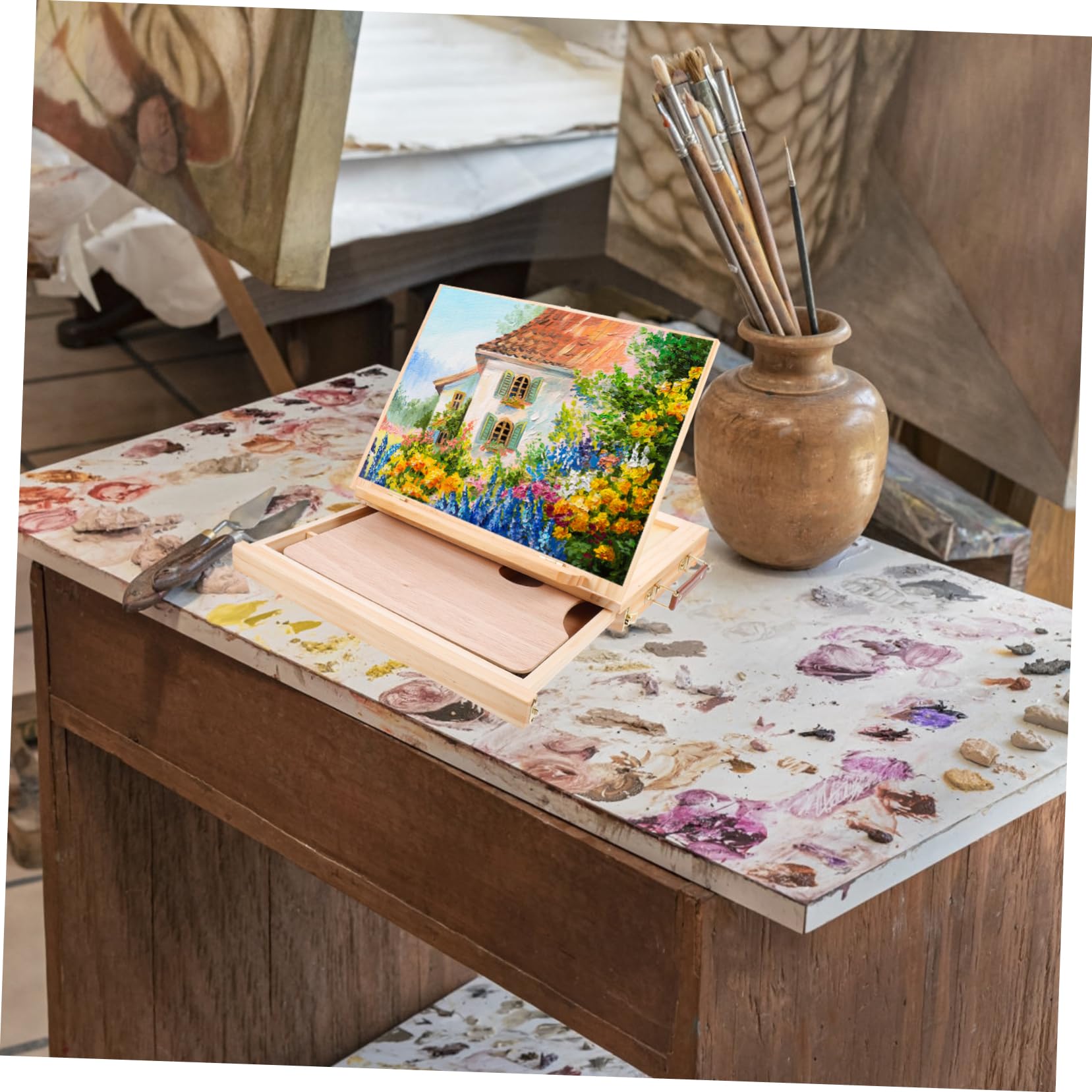Madera Caballete de Escritorio, Plegable y Portátil, con Cajón