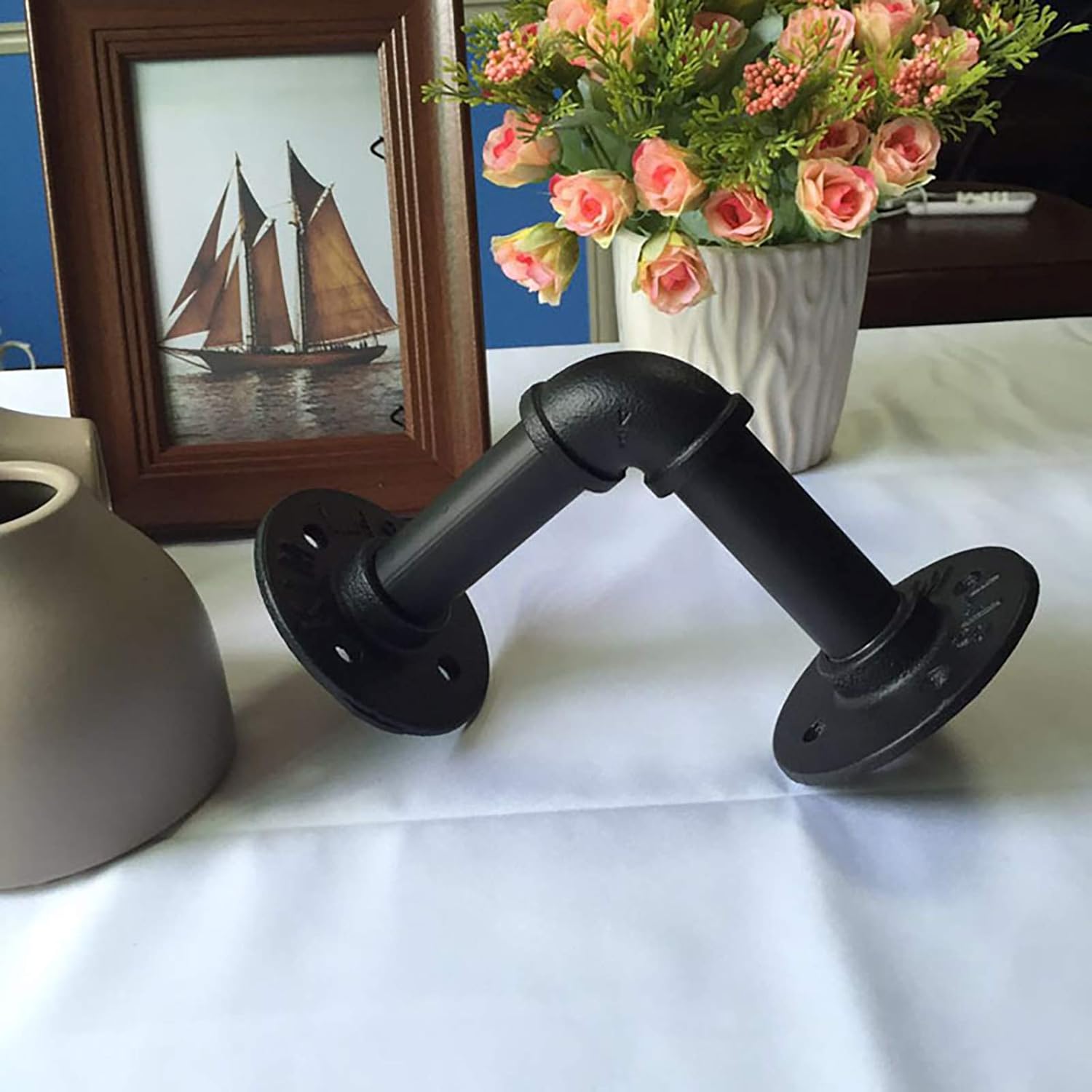 QWEASDF 2Pcs Shelf Brackets-Industrial Iron Rustic Pipe Custom Floating Shelves-DIY Shelf Brackets-Hardware Included-Easy to Install-Shelving Bracket L-Black,145mm/5.7 in