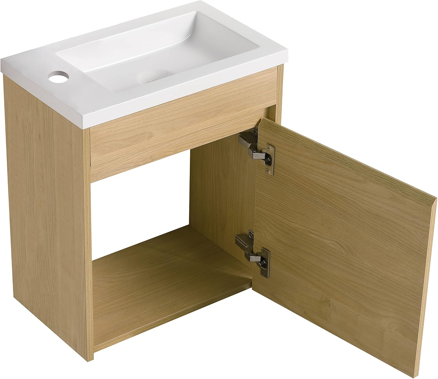 SSLine Wall Mounted Bathroom Vanity Sink Set,16'' Wall Mounting Small Floating Bathroom Wood Cabinet,Hanging Vanity Set with Top Gel Basin Sink for Small Space
