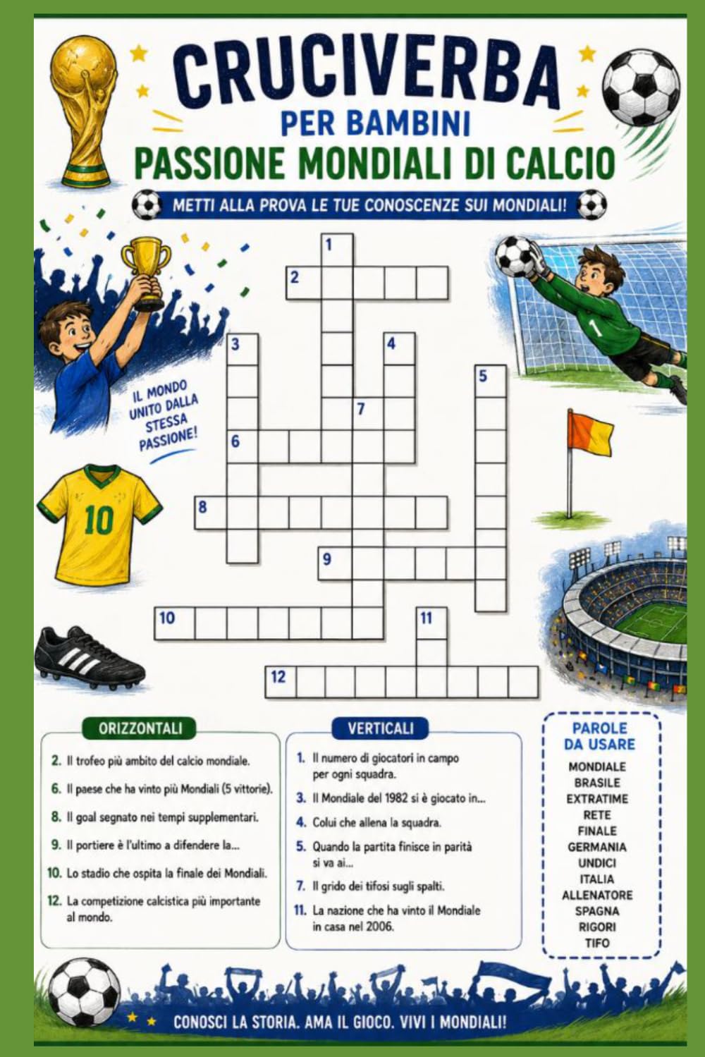 Cruciverba per bambini Passione Mondiali di Calcio: 20 cruciverba sul calcio e sui Mondiali per ragazzi appassionati