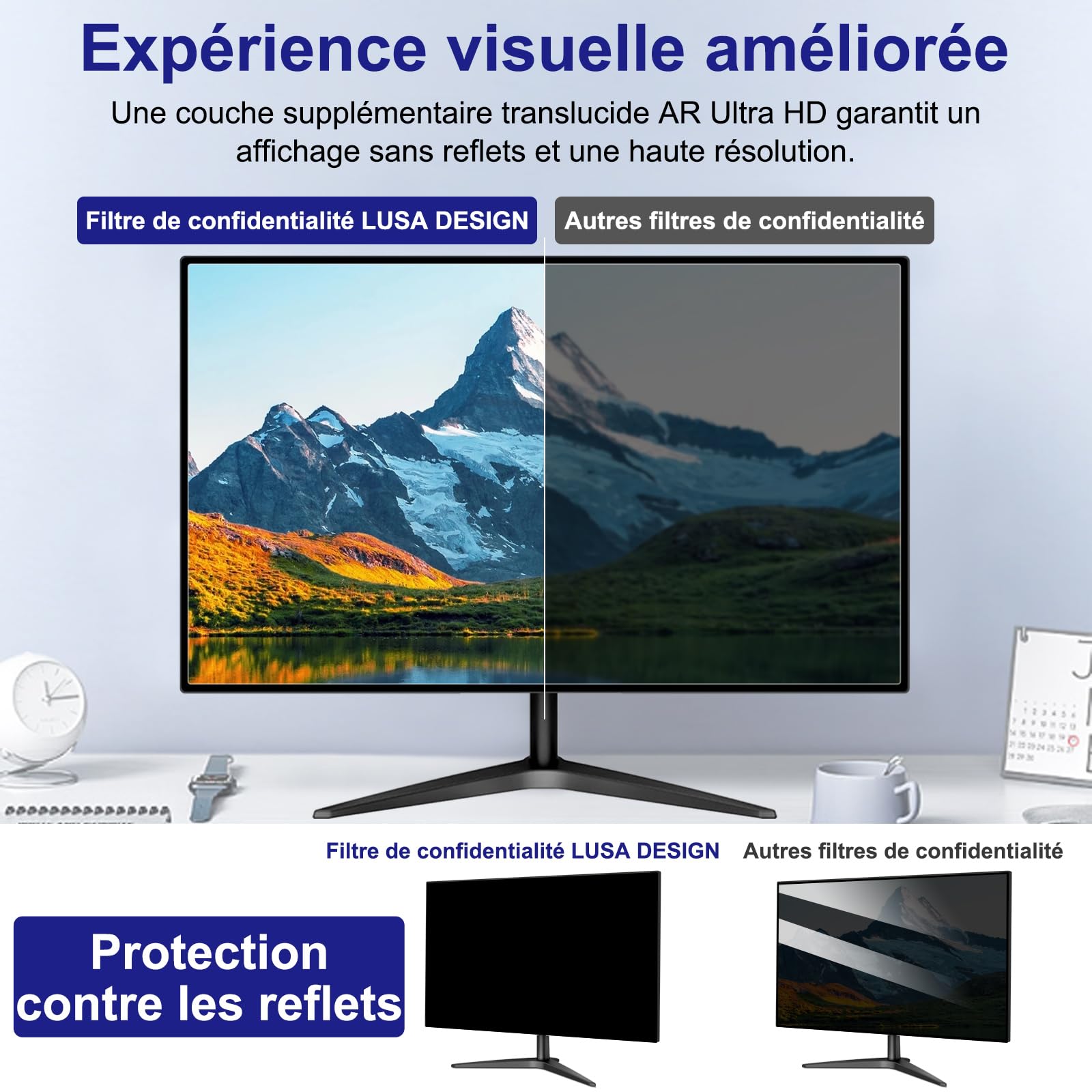 Filtro de privacidad para pantalla de 23,8 pulgadas (528 mm*297 mm) PC&Monitor | Desmontable, anti-luz azul, anti-reflejos, Filtro de privacidad 23.8" Filtro de película Protector de pantalla para PC
