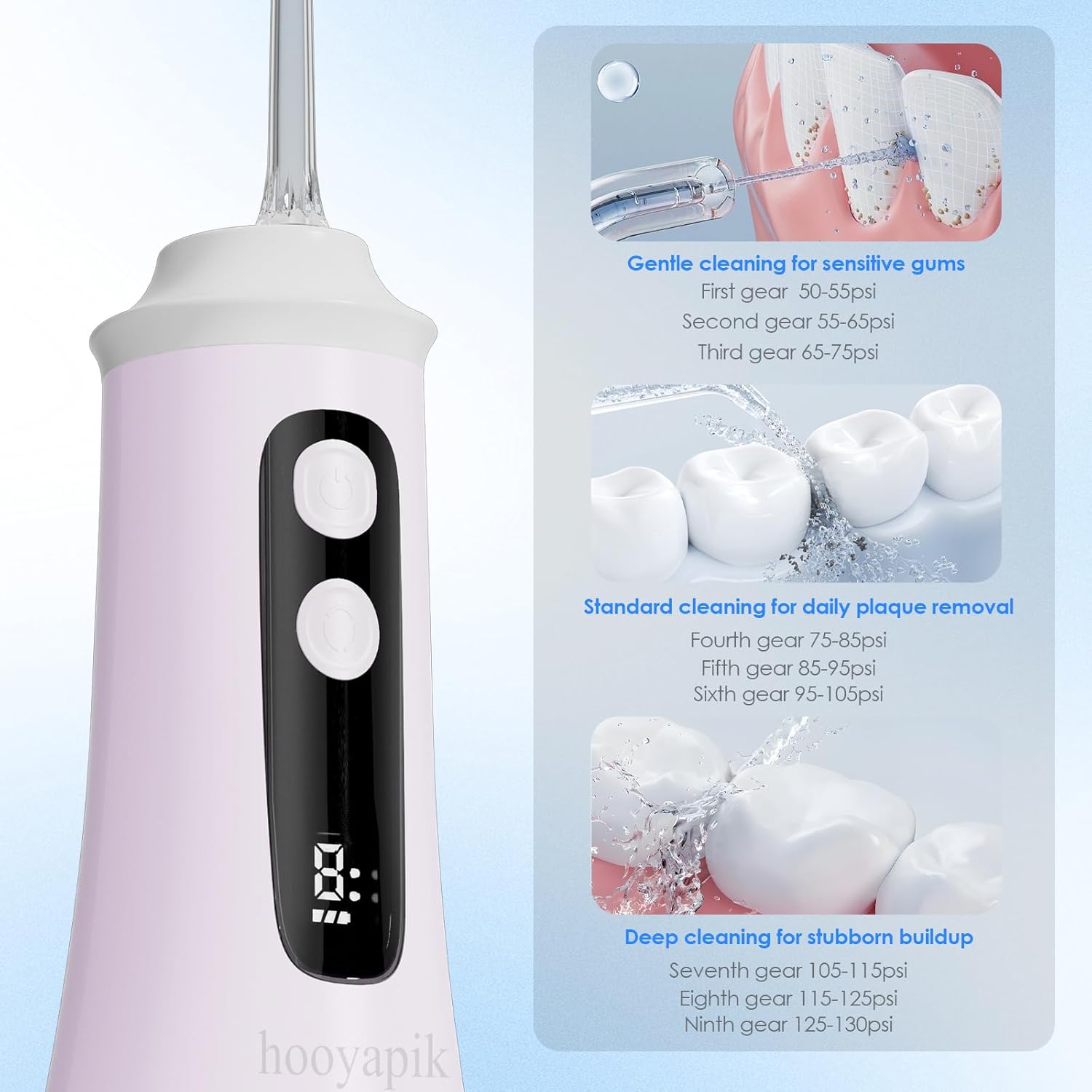 300ml Large Capacity Home Oral Irrigator 9 Modes Water Flosser with Adjustable Pressure for Gum Care/Breath Remover/Dentures (Light Purple)