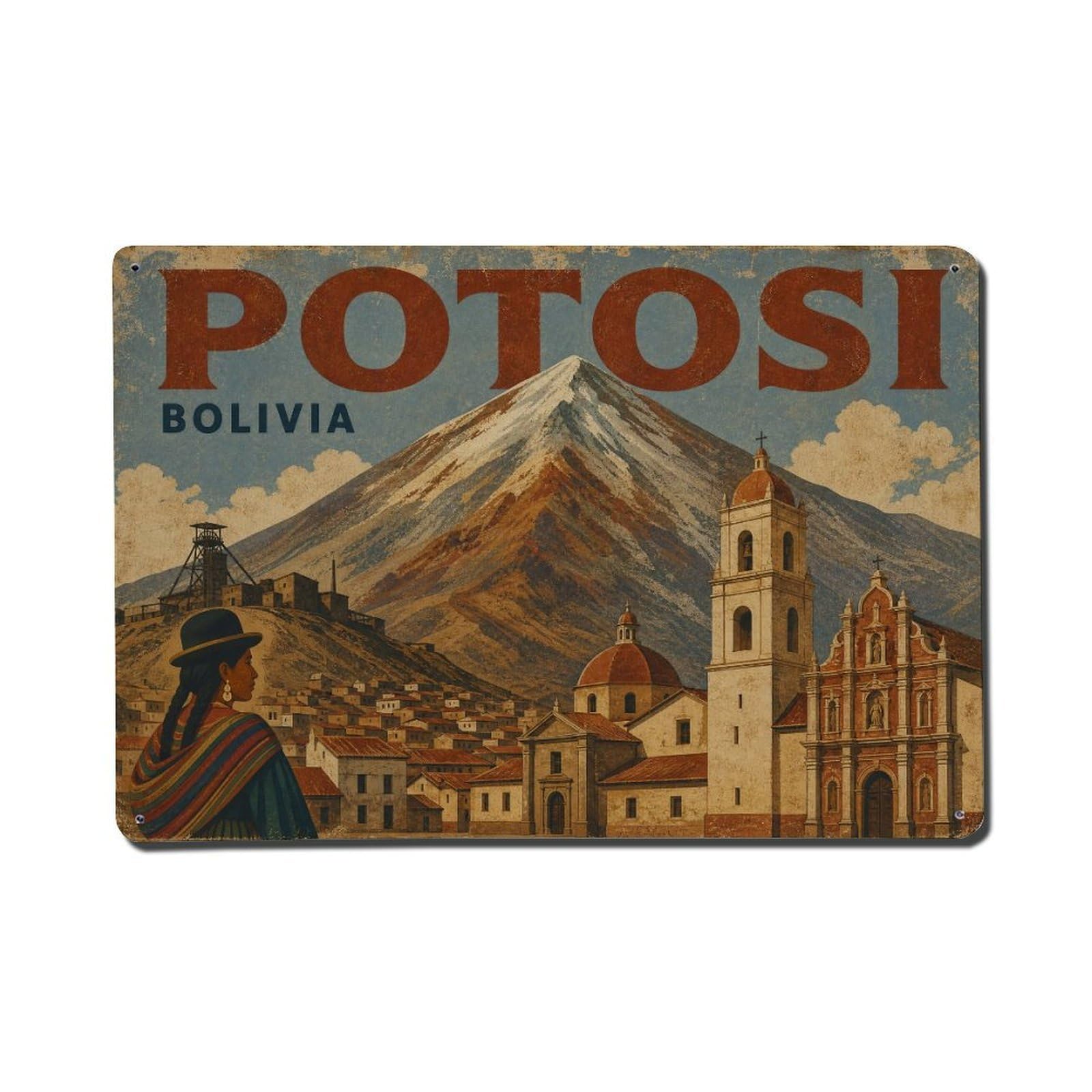 Retro Travel Bolivia Potosi Metal Tin Sign
