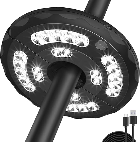 Luz para paraguas, luces de sombrilla de patio, 3 modos de brillo, 28 LED a 220 lúmenes, funciona con batería de litio integrada, luz inalámbrica