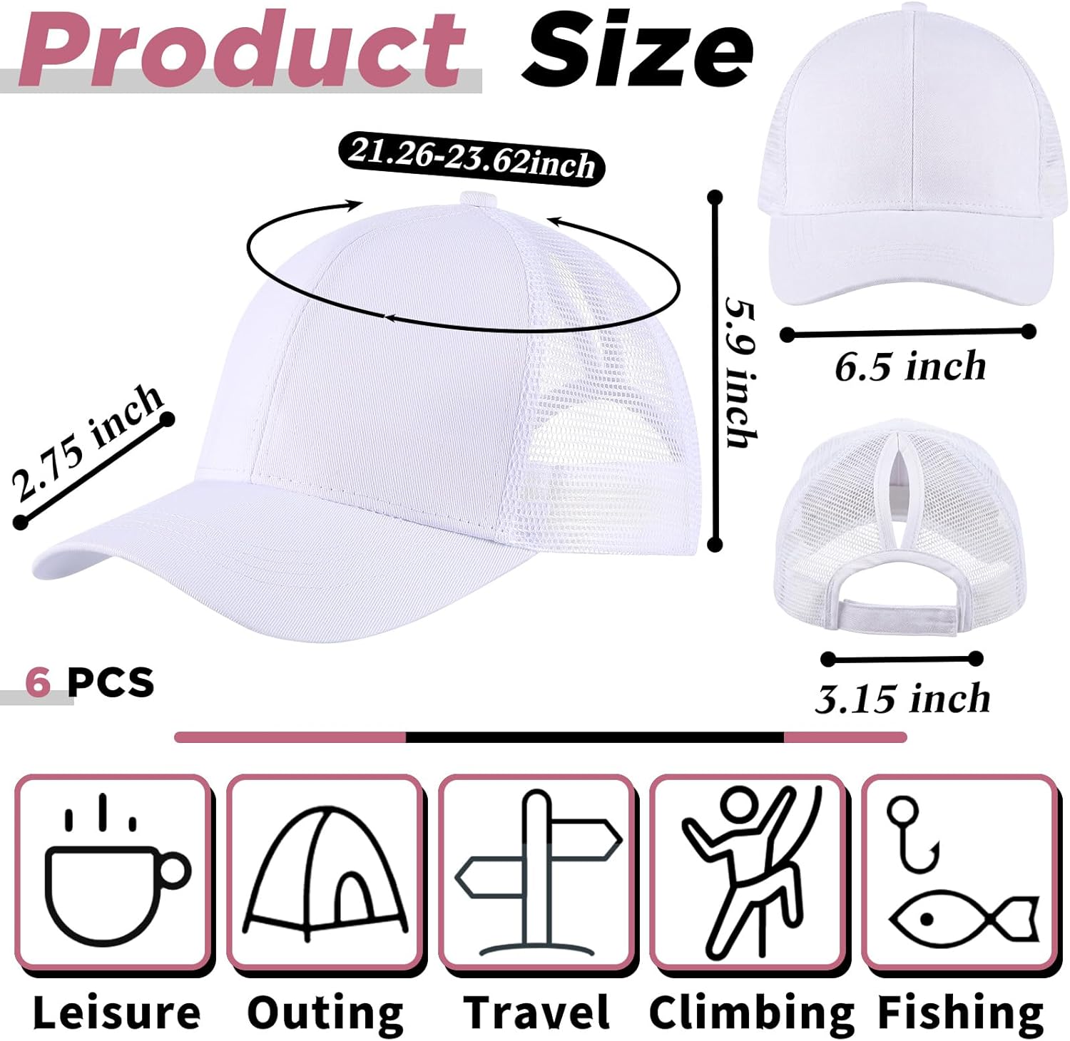 Jecery Ponytail Mesh Trucker Hats Blank Baseball Cap for Women Bulk High Bun Adjustable Ponytail Hat for Women