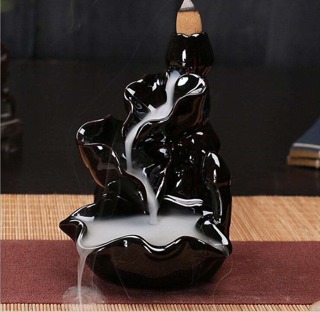 YZGS Ceramic Glaze Incense Smoke Cone Burner Backflow Censer Tower Holder Porcelain Decoration Charcoal Ash Catcher Tray Bowl for Home Ornamental Yoga Bedroom XSCL