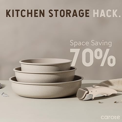 Miniatura 6 de CAROTE Juego de 15 ollas y sartenes, juego de utensilios de cocina antiadherentes, mango desmontable, juegos de utensilios de cocina de inducción