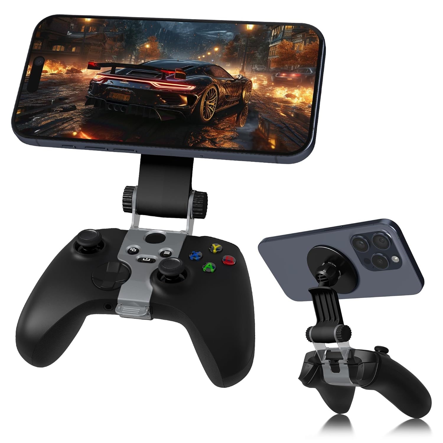 Orzero (1 Set) Magnetic Controller Phone Mount Clip for X Box Series X/S, X Box One/One S/X, Adjustable Mag-Safe Holder Accessories for iPhone and Android Phones Remote Stream Gaming (Black)