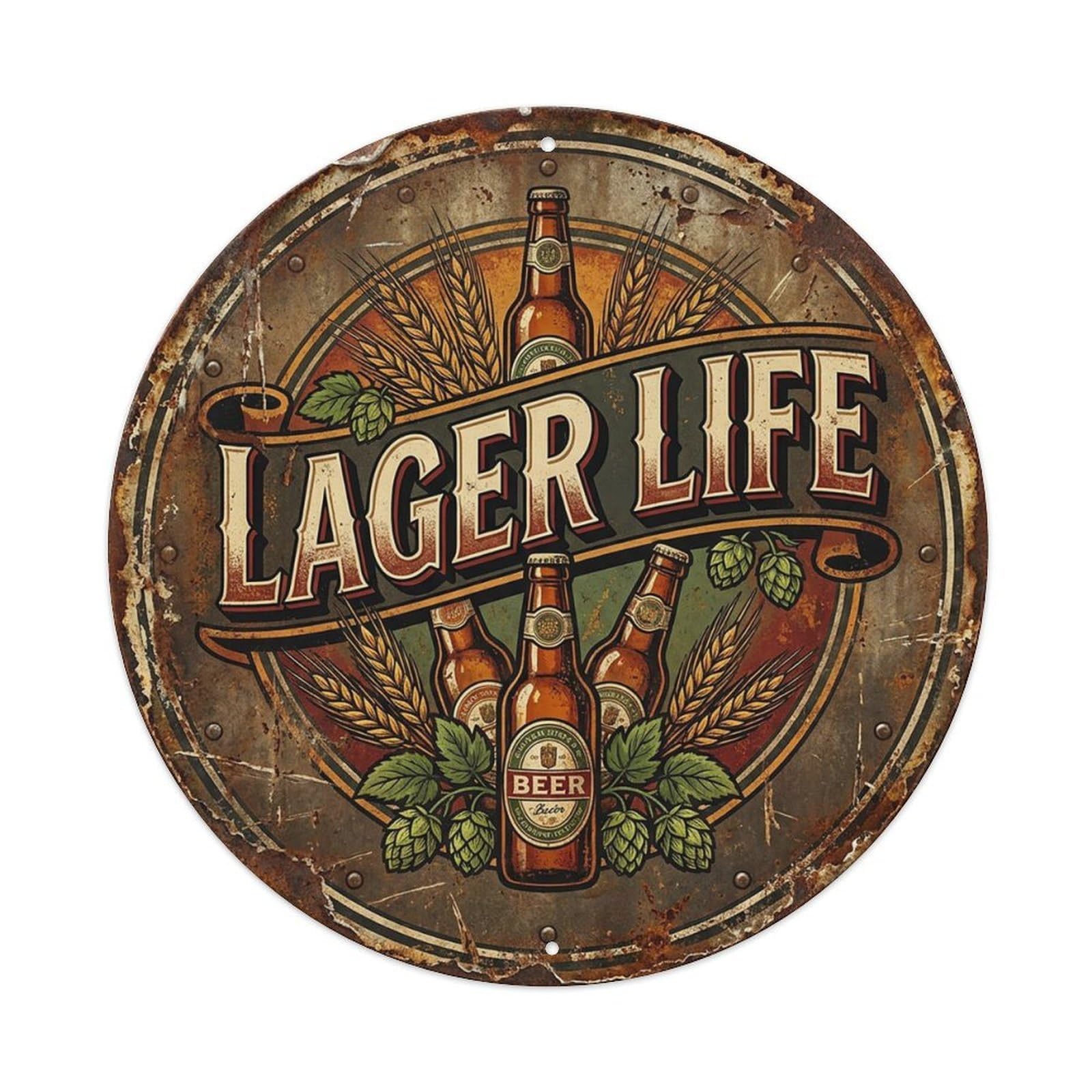 Vintage Beer Rustic Lager Life Retro Bar for Pub Vintage Metal Tin Sign Plaque Wall Decor for Cafe, Club Bar, Office, Garden Metal Poster 8x8Inch