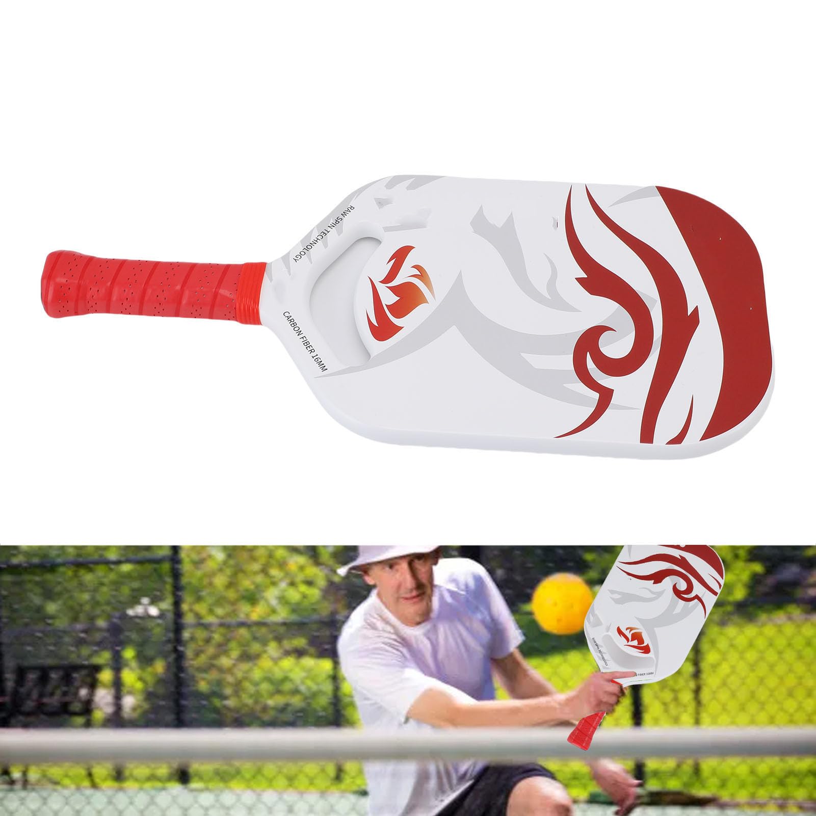 Alomejor Restenza Pickleball Leggera a Paddle in Fibra di Carbonio da 16 Mm con Modello di Drago per Principianti Professionisti