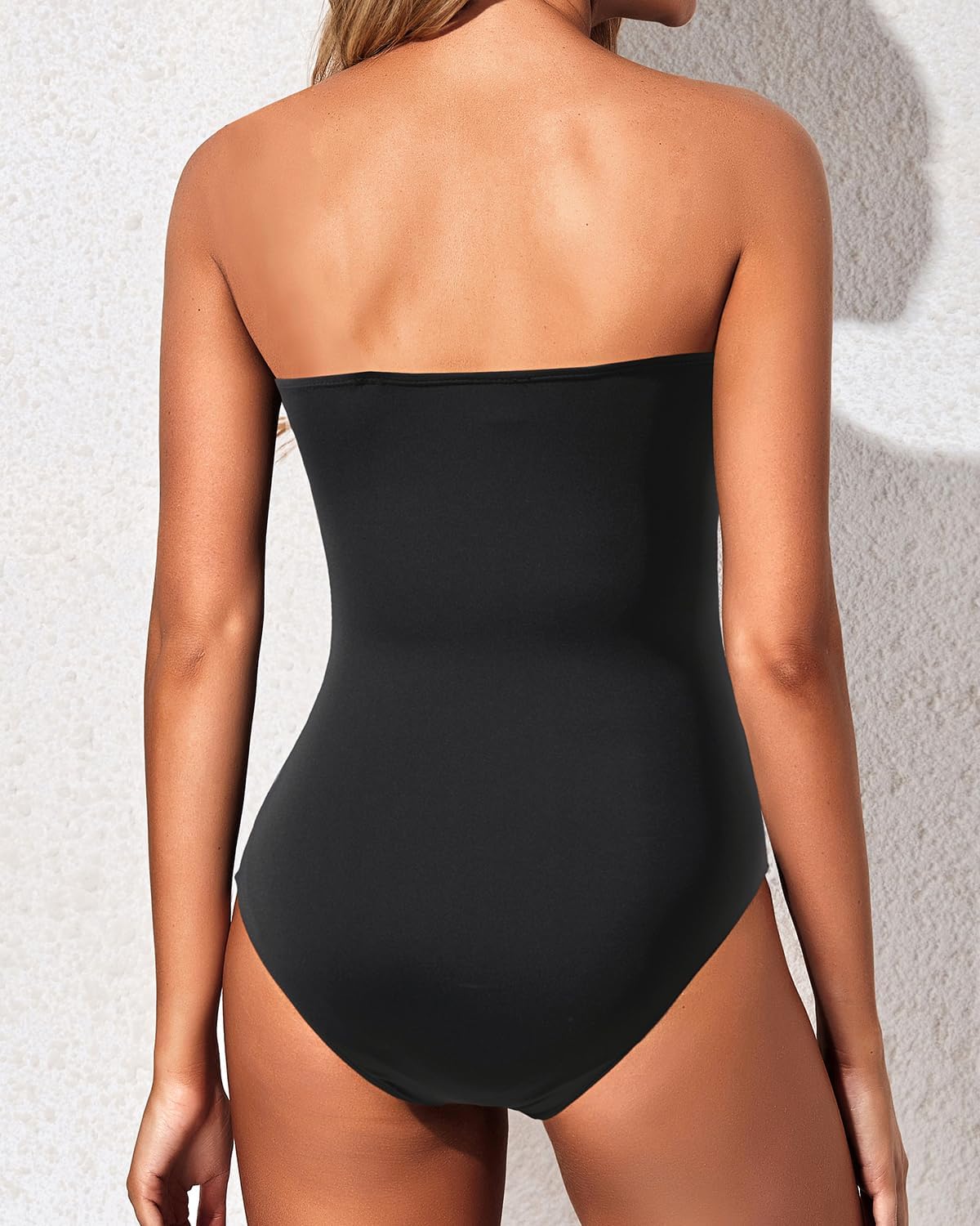 Holipick Women Strapless One Piece Swimsuits Tummy Control Bandeau Bathing Suits Retro Slimming Swimwear - Image 3