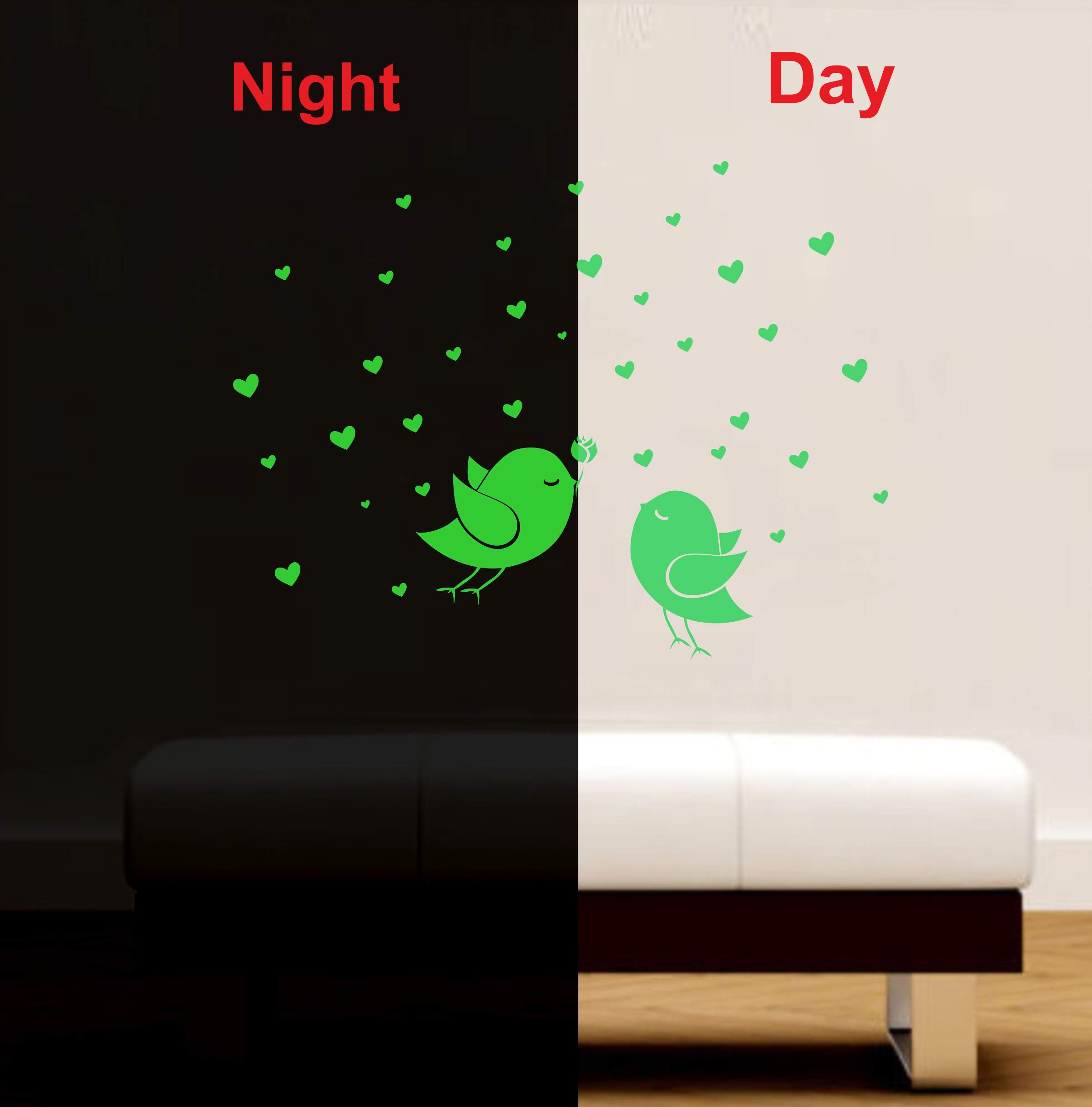 DreamKraft Glow in The Dark Birds and Star Radium Sticker Night Stickers for a Calming & Glowing Redium Wall Sticker for Home Decor, Kid's Room (Green, 60x46 CM) 1