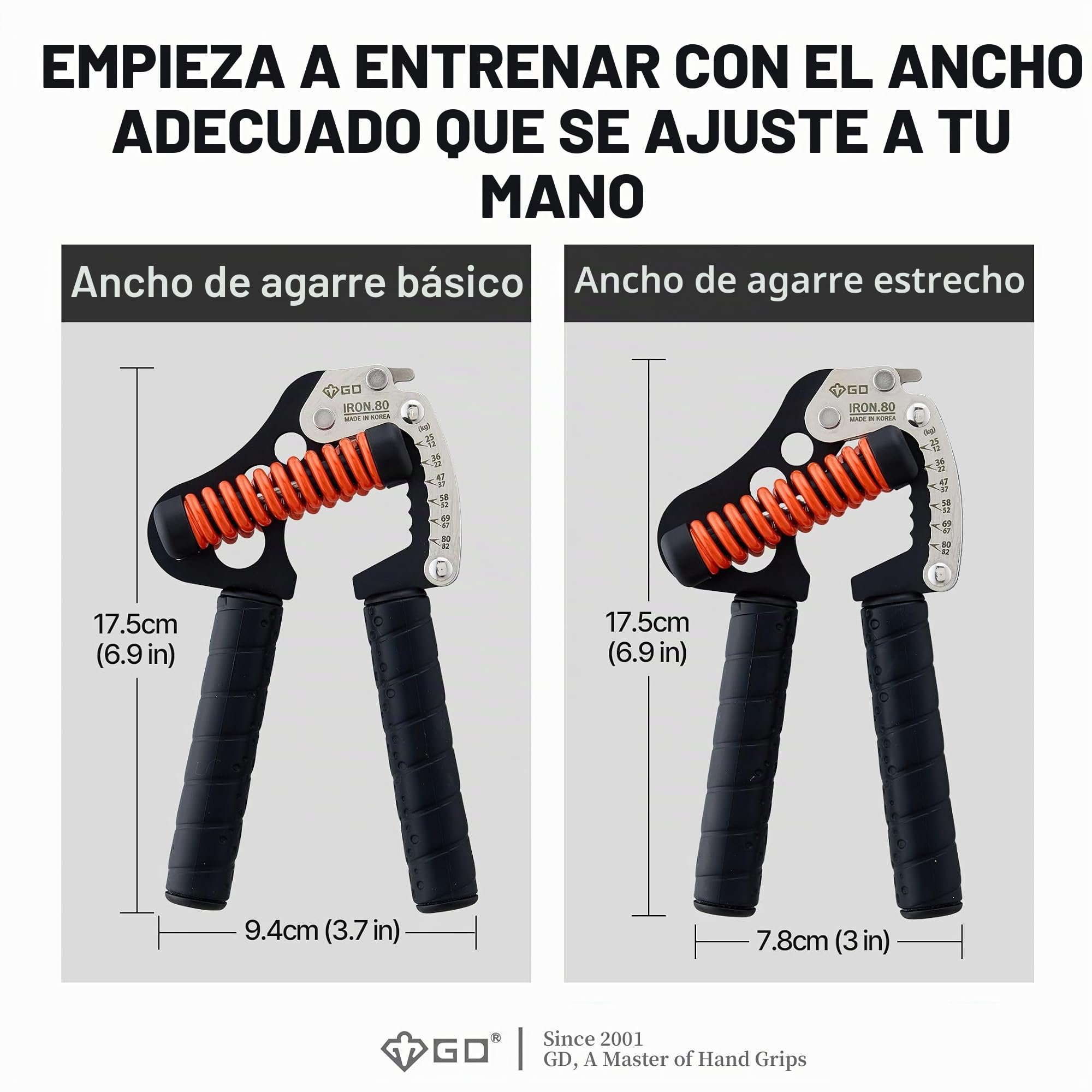 GD Iron Grip - Fortalecedor de agarre de mano (empuñaduras ajustables para entrenamiento de fuerza) Entrenador de fuerza de muñeca y antebrazo