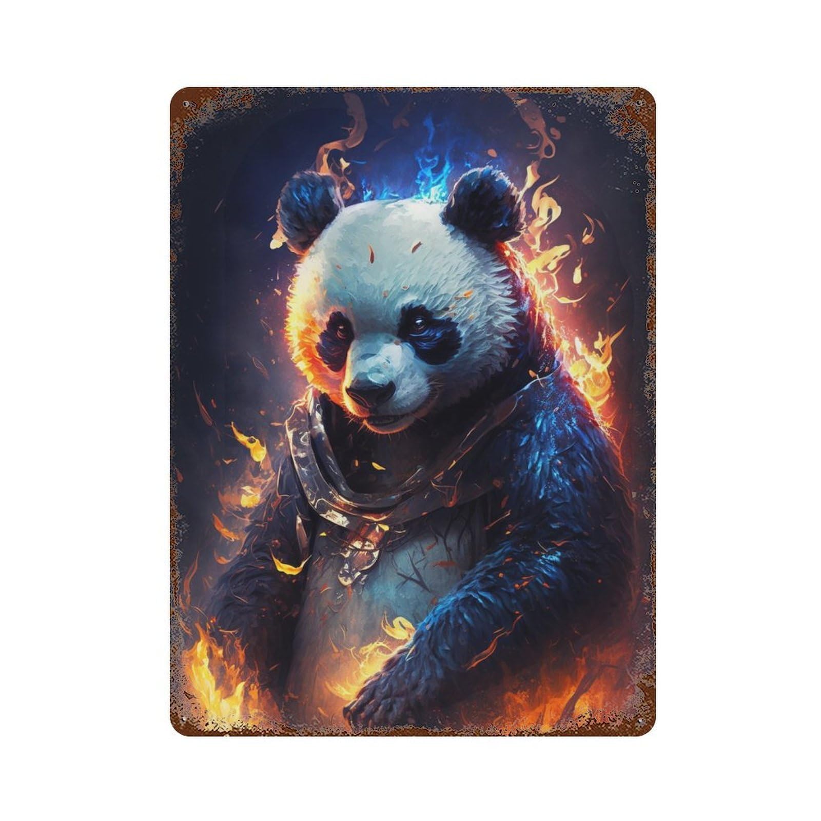 Flaming Panda in Space Helmet Weathered Tin Sign 15.7"x11.8", Rustic Home Decor for Garage, Pub Or Kitchen