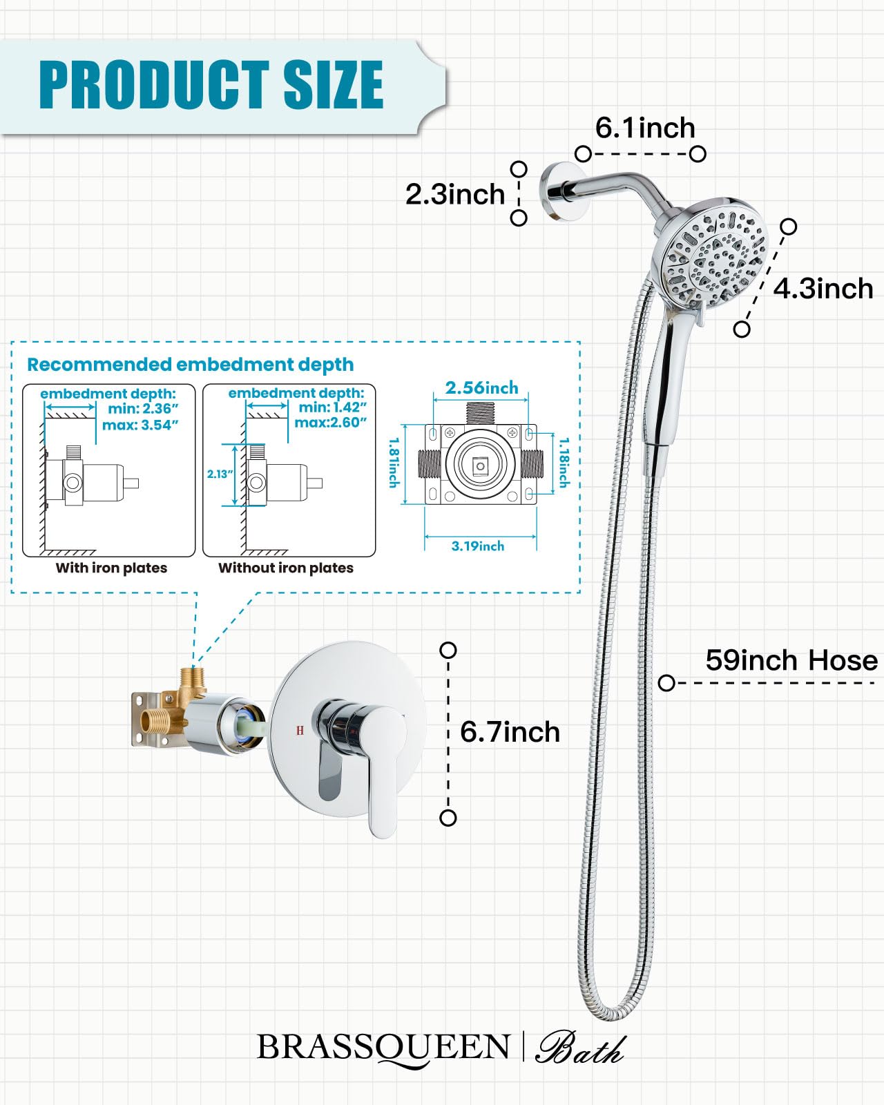 Brassqueen Shower Faucet Set - 6 Spray Modes -6