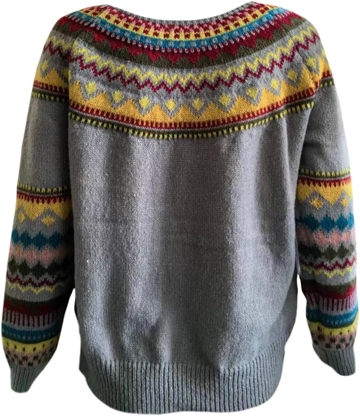 Fair Isle Sweater for Womens Winter Long Sleeve Vintage Knitted Sweater Casual Fall Crew Neck Pullover Sweaters - Image 5