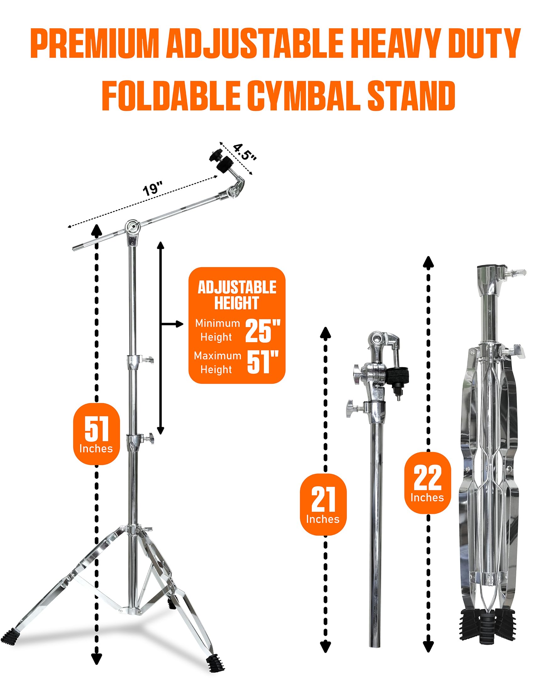 Softline Pro SP-CS-H Double-Braced Cymbal Boom Stand Height Adjustment Medium Weight Sturdy Double-Braced Tripod legs Convertible Cymbal Stand (SP-CS- H) - Image 3 thumbnail