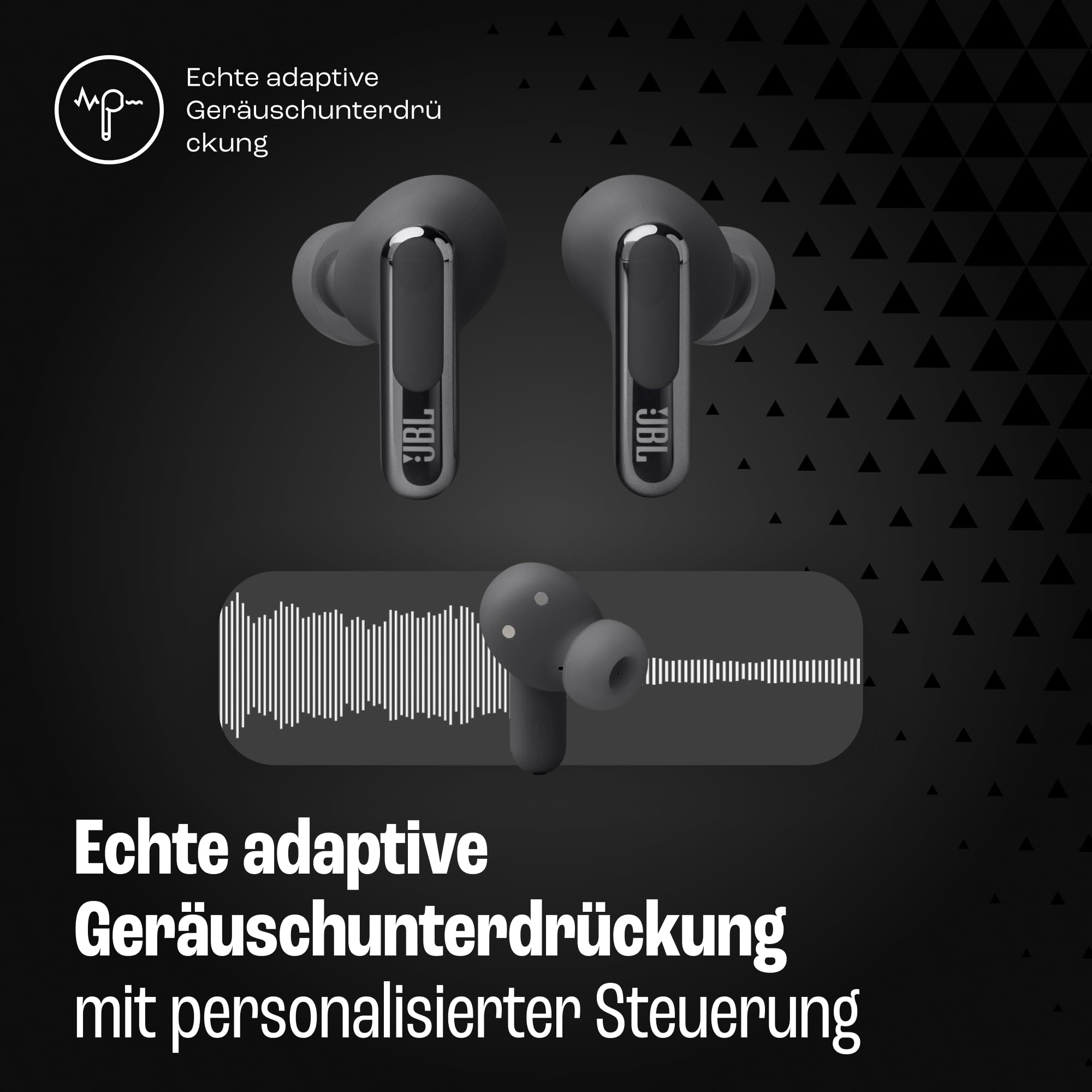 JBL Live Beam 3, Wireless Earbud-Kopfhörer mit Bluetooth, 48 Stunden Akkulaufzeit, True Adaptive Noise Cancelling und hochauflösendem JBL Signature Sound, IP55 wasserfest, mit Ohrstöpseln, Schwarz
