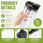24OZ Blender Cup for Nutri Ninja Blender Cup with Lid for Blender BL450 BL454 Auto-iQ BL480 BL481 BL482 BL687 (2-Pack)