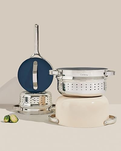 Miniatura 7 de Caraway Steamer Duo - Vaporizador de acero inoxidable con asas, revestimiento antiadherente, no tóxico, verduras al vapor, mariscos y más,