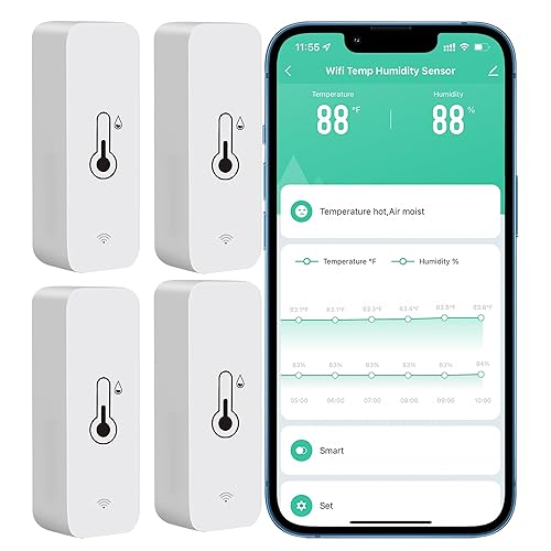 Miniatura 7 de PHOVOLT Termómetro WiFi, sensor higrómetro, monitor inalámbrico inteligente de temperatura y humedad con alarma de notificación de aplicación